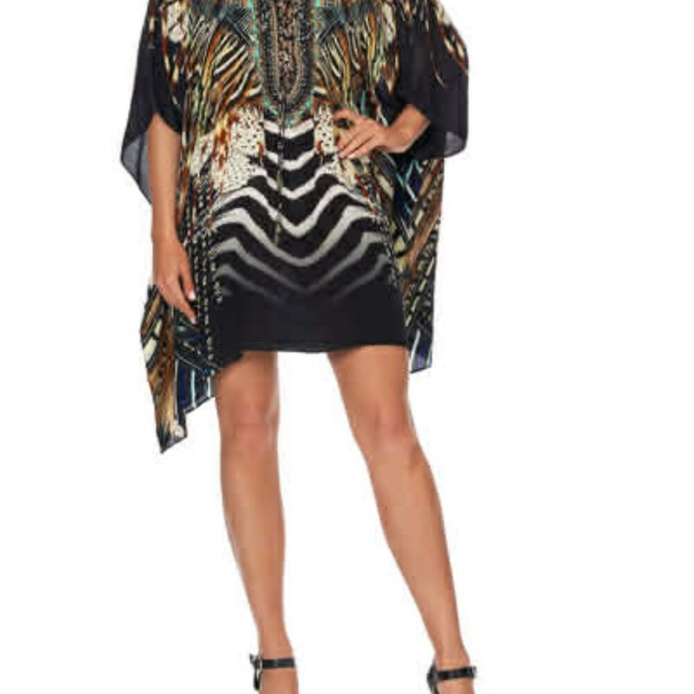 CAMILLA Lost Paradise Silk Short Lace Up Kaftan | Crystal Embellished | $549 - Picture 8 of 12
